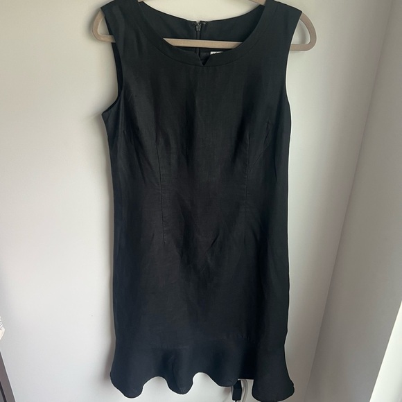 Kim Rogers Black Linen Ruffled Sheath Mini Dress - Size 8 - Picture 1 of 8
